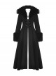 Elegant Black Fur Collar Vintage Metal Button Decoration Gothic Style Long Coat