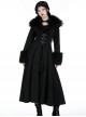 Elegant Black Fur Collar Vintage Metal Button Decoration Gothic Style Long Coat
