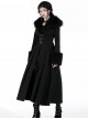 Elegant Black Fur Collar Vintage Metal Button Decoration Gothic Style Long Coat