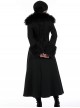 Elegant Black Fur Collar Vintage Metal Button Decoration Gothic Style Long Coat