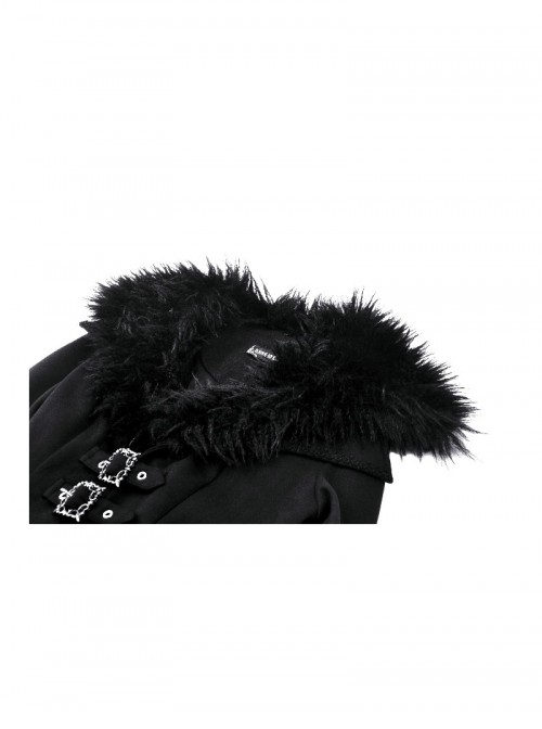 Elegant Black Fur Collar Vintage Metal Button Decoration Gothic Style Long Coat