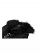 Elegant Black Fur Collar Vintage Metal Button Decoration Gothic Style Long Coat