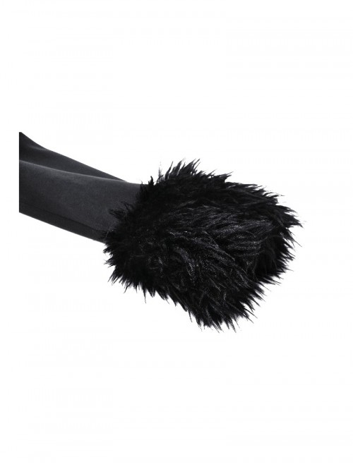 Elegant Black Fur Collar Vintage Metal Button Decoration Gothic Style Long Coat
