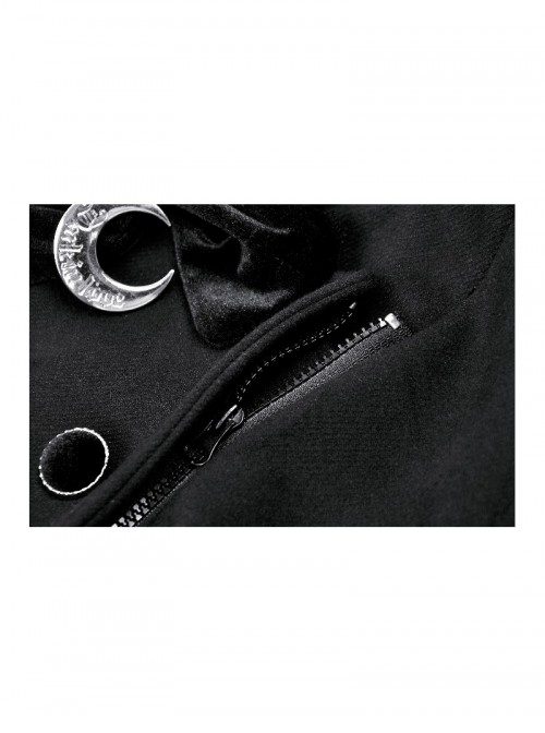 Black Plush Cute Plush Hooded Metal Moon Decoration Gothic Style Coat