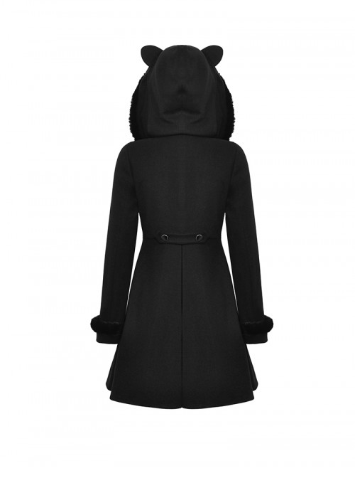 Black Plush Cute Plush Hooded Metal Moon Decoration Gothic Style Coat