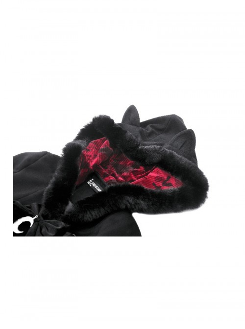 Black Plush Cute Plush Hooded Metal Moon Decoration Gothic Style Coat