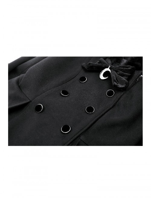 Black Plush Cute Plush Hooded Metal Moon Decoration Gothic Style Coat