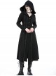 Black Cool Metal Rivet Decoration Details Lace Decoration Punk Style Hooded Long Coat
