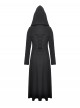 Black Cool Metal Rivet Decoration Details Lace Decoration Punk Style Hooded Long Coat