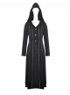 Black Cool Metal Rivet Decoration Details Lace Decoration Punk Style Hooded Long Coat