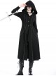 Black Cool Metal Rivet Decoration Details Lace Decoration Punk Style Hooded Long Coat