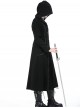 Black Cool Metal Rivet Decoration Details Lace Decoration Punk Style Hooded Long Coat