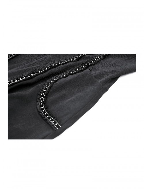 Black Cool Metal Rivet Decoration Details Lace Decoration Punk Style Hooded Long Coat