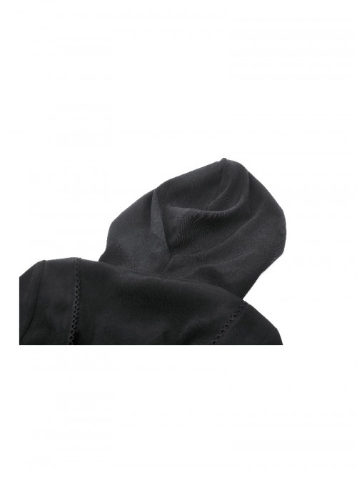 Black Cool Metal Rivet Decoration Details Lace Decoration Punk Style Hooded Long Coat