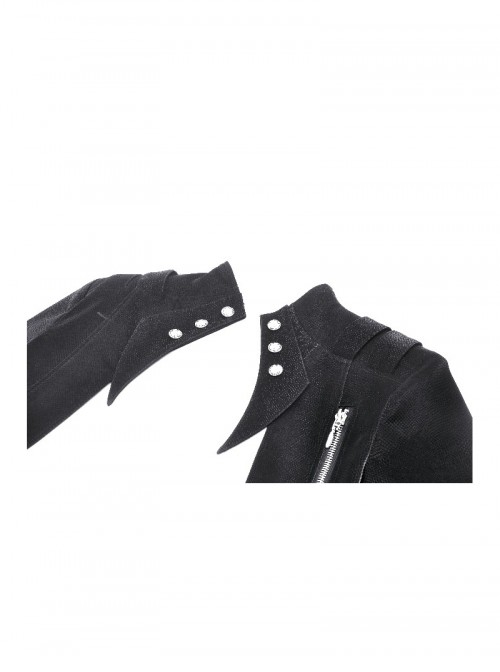 Black Cool Metal Rivet Decoration Personality Snake Pattern Leather Splicing Punk Style Longtail Jacket