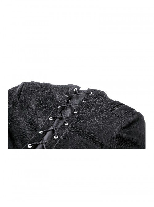Black Cool Metal Rivet Decoration Personality Snake Pattern Leather Splicing Punk Style Longtail Jacket