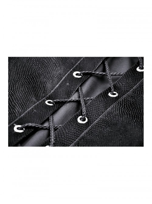 Black Cool Metal Rivet Decoration Personality Snake Pattern Leather Splicing Punk Style Longtail Jacket