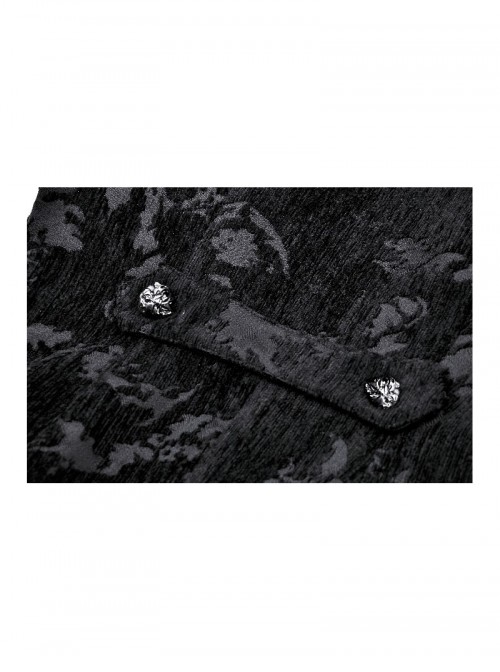 Retro Black Jacquard Pattern Elegant Small High Collar Design Gothic Style Tailcoat