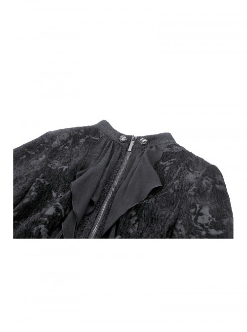 Retro Black Jacquard Pattern Elegant Small High Collar Design Gothic Style Tailcoat