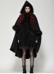 Dark Black Faux Fur Design Plush Trim Oversized Hooded Gothic Style Cloak