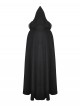 Dark Black Faux Fur Design Plush Trim Oversized Hooded Gothic Style Cloak