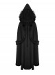 Dark Black Faux Fur Design Plush Trim Oversized Hooded Gothic Style Cloak