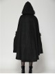 Dark Black Faux Fur Design Plush Trim Oversized Hooded Gothic Style Cloak