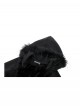 Dark Black Faux Fur Design Plush Trim Oversized Hooded Gothic Style Cloak
