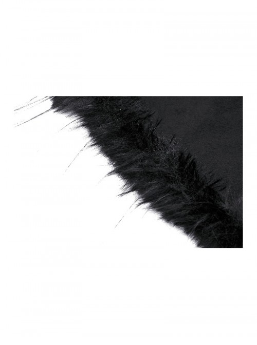 Dark Black Faux Fur Design Plush Trim Oversized Hooded Gothic Style Cloak