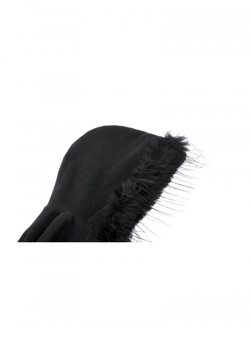 Dark Black Faux Fur Design Plush Trim Oversized Hooded Gothic Style Cloak