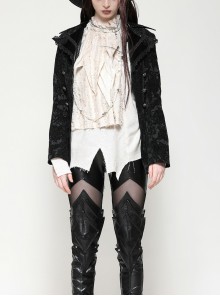 Personal Black Dark Pattern Exquisite Lace Splicing Elegant Lapel Design Gothic Style Jacket