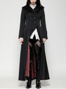 Personalized Vampire Style Black Red Contrast Elegant Lapel Jewel Button Design Gothic Style Long Jacket