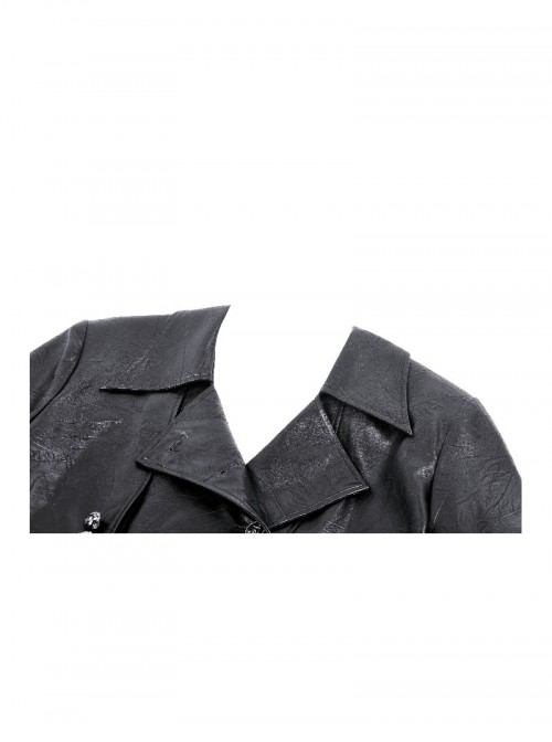 Cool Black Leather Splicing Personalized Metal Buckle Decoration Punk Style Loose Long Coat