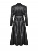 Cool Black Leather Splicing Personalized Metal Buckle Decoration Punk Style Loose Long Coat