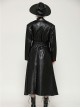 Cool Black Leather Splicing Personalized Metal Buckle Decoration Punk Style Loose Long Coat