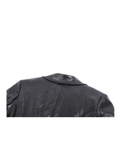 Cool Black Leather Splicing Personalized Metal Buckle Decoration Punk Style Loose Long Coat