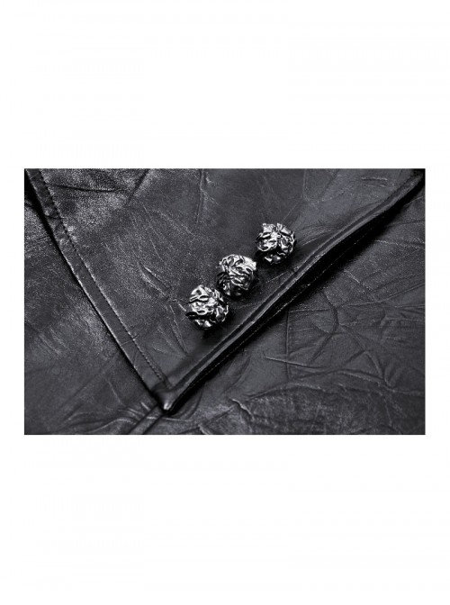 Cool Black Leather Splicing Personalized Metal Buckle Decoration Punk Style Loose Long Coat