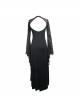Purple Knitted Black Flower Lace Collar Chinese Frog Button Backless Long Sleeves Gothic Dress