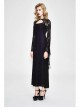 Purple Knitted Black Flower Lace Collar Chinese Frog Button Backless Long Sleeves Gothic Dress