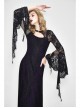 Purple Knitted Black Flower Lace Collar Chinese Frog Button Backless Long Sleeves Gothic Dress