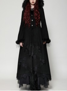 Black Romantic Layered Lace Splicing Plush Decoration Gorgeous Gothic Style Coat