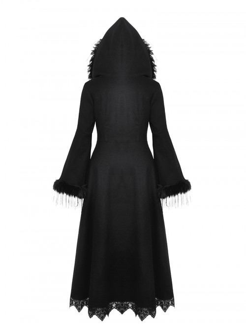Black Romantic Layered Lace Splicing Plush Decoration Gorgeous Gothic Style Coat