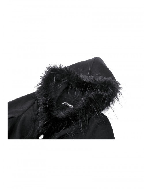 Black Romantic Layered Lace Splicing Plush Decoration Gorgeous Gothic Style Coat