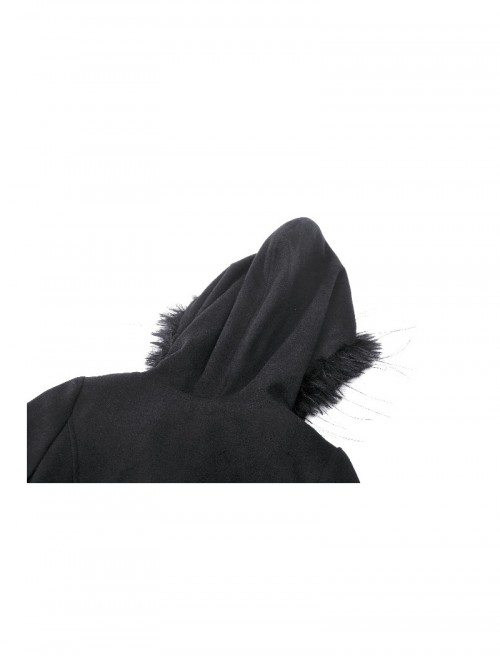 Black Romantic Layered Lace Splicing Plush Decoration Gorgeous Gothic Style Coat