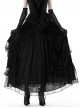 Retro Black Cascading Mesh Lace Splicing Luxury Velvet Rose Decoration Gothic Style Skirt