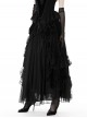 Retro Black Cascading Mesh Lace Splicing Luxury Velvet Rose Decoration Gothic Style Skirt