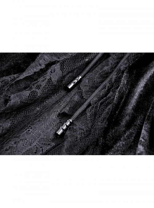 Retro Black Cascading Mesh Lace Splicing Luxury Velvet Rose Decoration Gothic Style Skirt