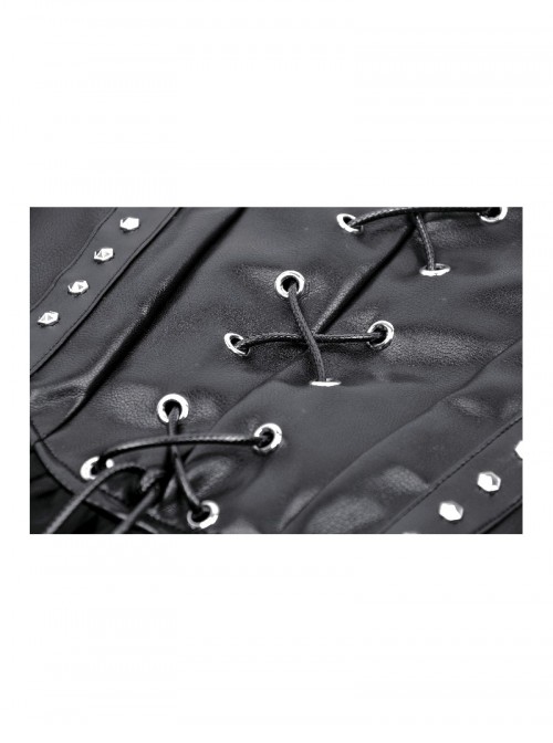 Rebellious Black Leather Splicing Mesh Cool Metal Rivet Decoration Punk Style Skirt