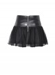 Rebellious Black Leather Splicing Mesh Cool Metal Rivet Decoration Punk Style Skirt