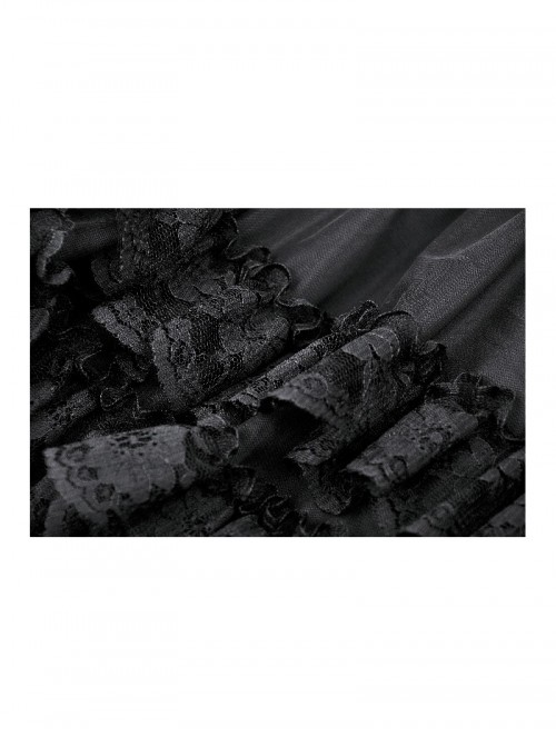 Black Rock Style Layered Lace Stitching Cross Straps Metal Ring Buckle Zipper Decorated Punk Style Skirt